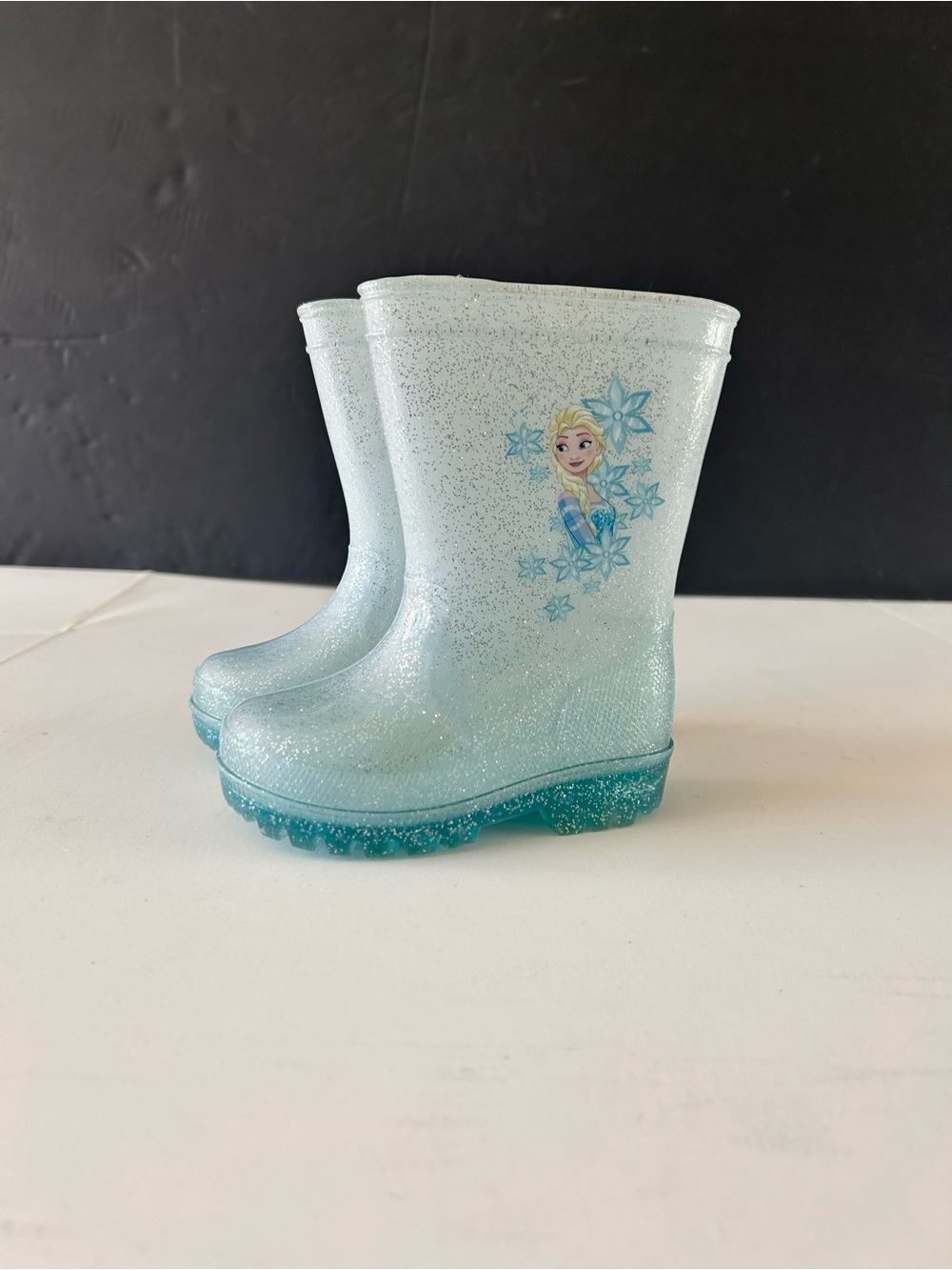 Disney Frozen Elsa Girls Glitter Rain Boots Icy Blue size 5
